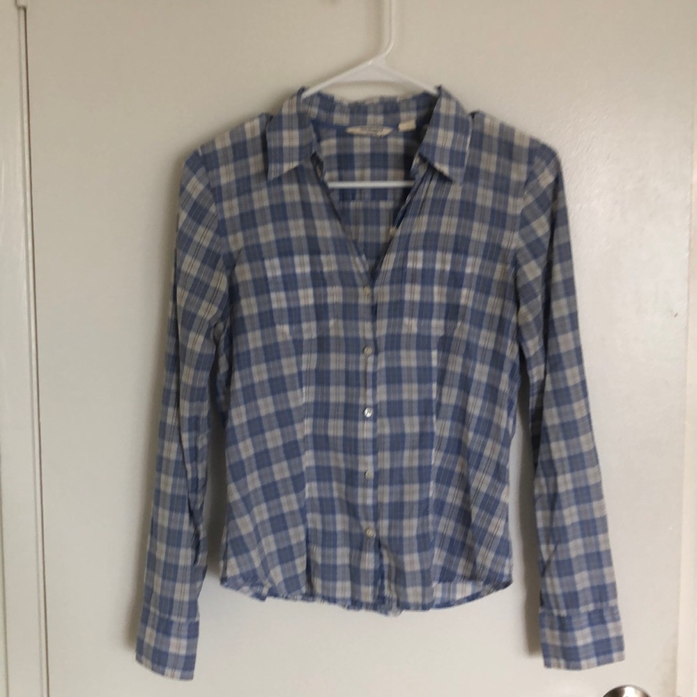 Blue plaid button down shirt